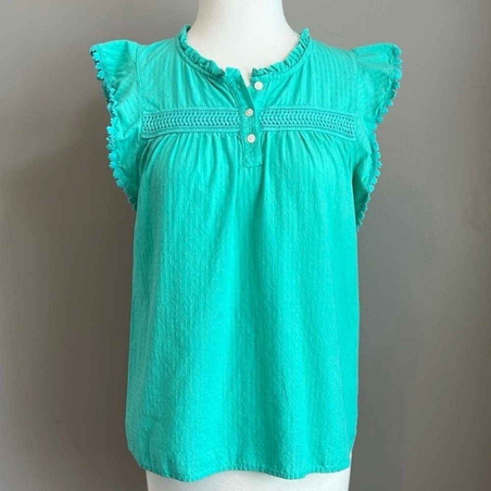 J. Crew Turquoise Ruffle Sleeve Blouse